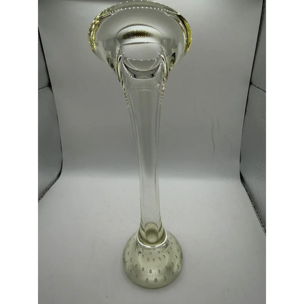 Vintage Clear Art Glass Bud Vase Bullicante Controlled‎ Bubble Base Trumpet 8.5